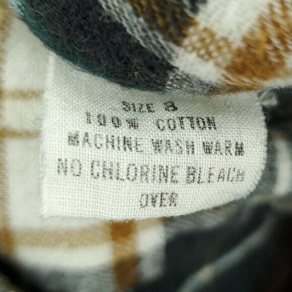 VTG L.L. Bean 100% Cotton Plaid Flannel Button Shirt S/M Cream/Green/Brown - Picture 15 of 16